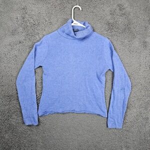 Griffen Womens 100% Cashmere Turtleneck Sweater Periwinkle Blue Size Small